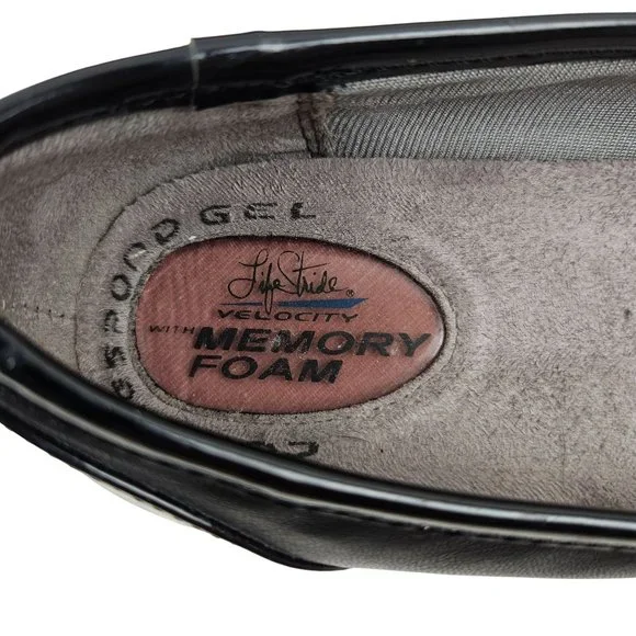 Life Stride Shoes Womens 8.5 M Memory Foam Velocity Affirm Black Leather Flats - Picture 4 of 8